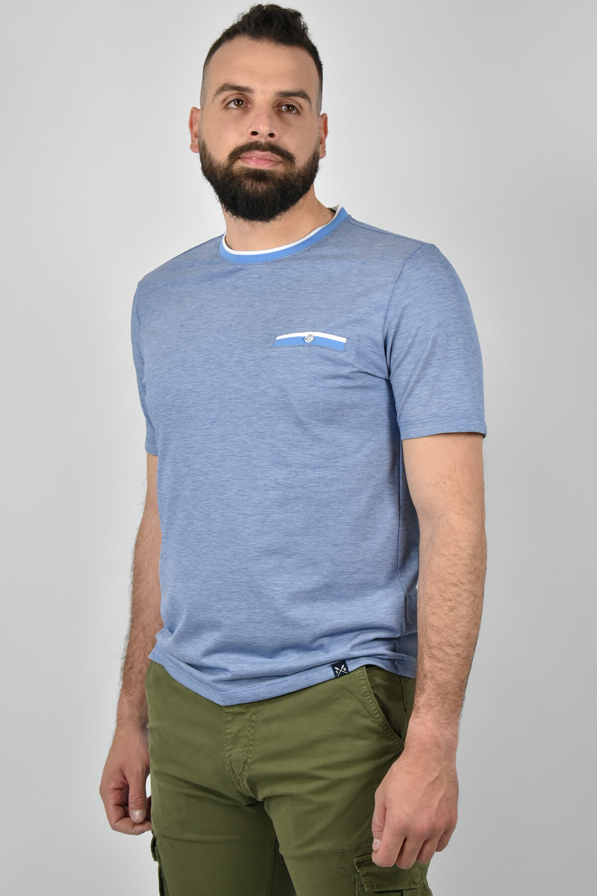 Shutton Blue T-shirt Με Δίχρωμη Τσέπη